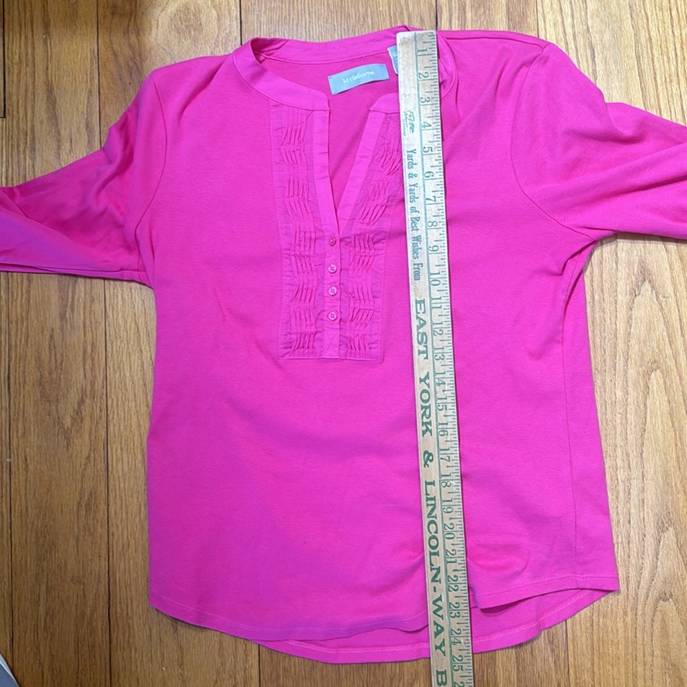 Liz Claiborne Womens Large Pink Blouse V-Neck - Picture 7 of 9